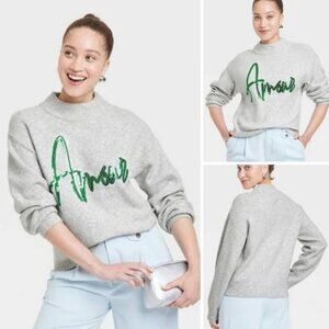 NWT A New Day Sweater Grey Green Sequins Sparkle AMOUR Target NEW! size Large L